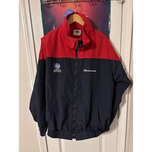 Budweiser Morgan Distributing Jacket Mens LG 42-44 Long Red Navy Embroidered